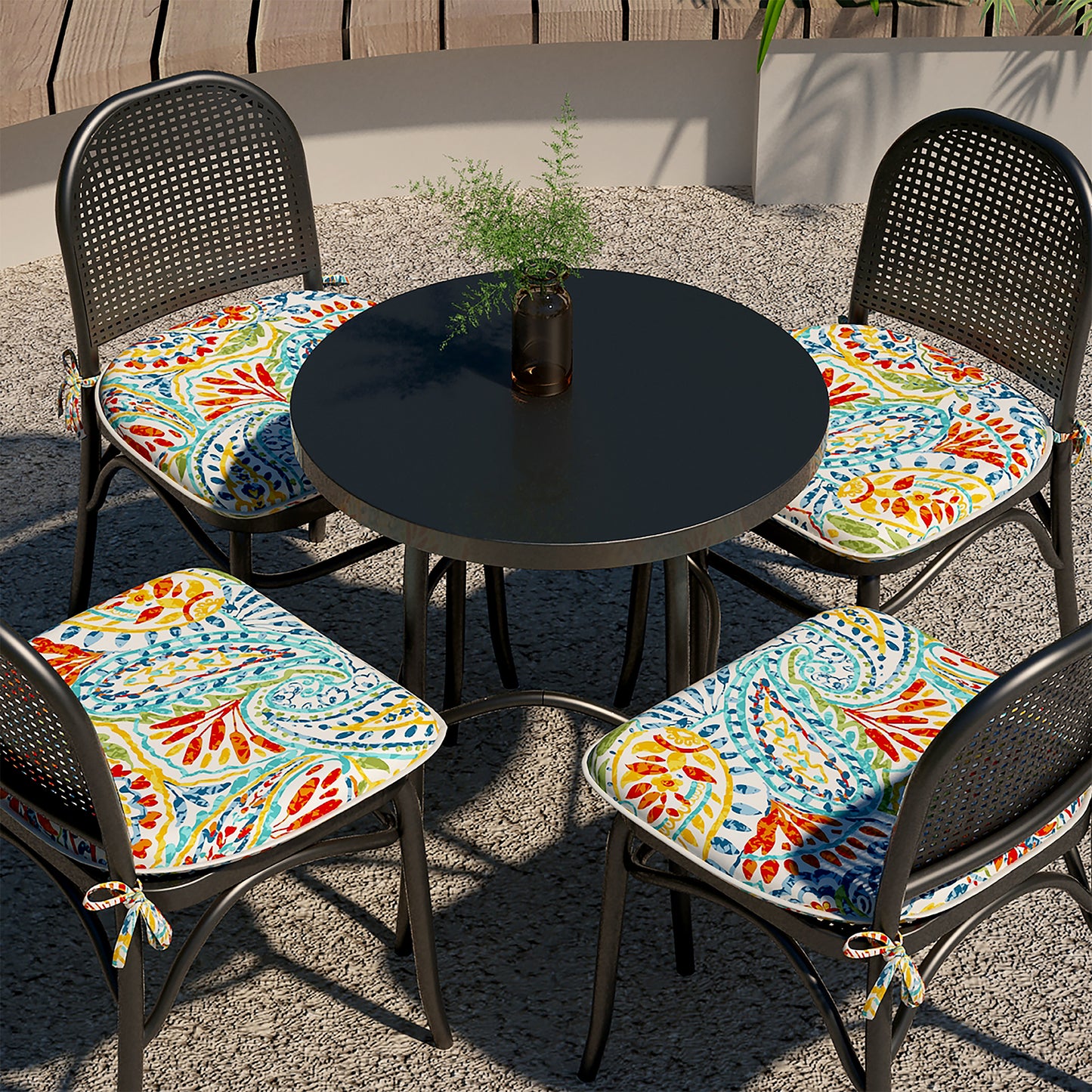 Melody Elephant Outdoor Chair Cushions Set of 4, Water Resistant Patio Chair Pads with Ties, Seat Cushions for Home Garden Furniture Decoration, 16”x17”,  Paisley Multi