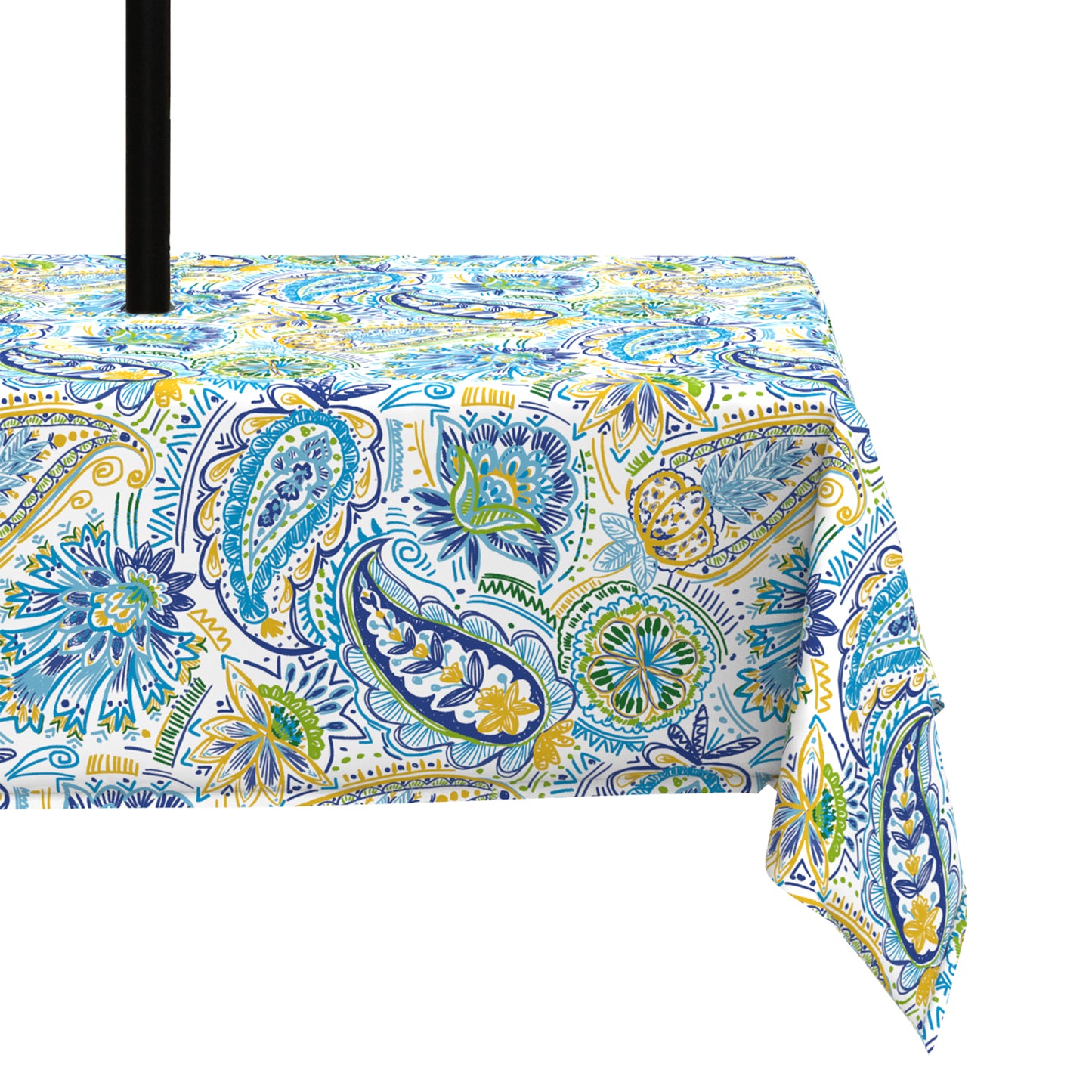 Melody Elephant Outdoor Rectangle Tablecloth, 60×84 Inch Water Repellent Picnic Table Cover with Umbrella Hole Zipper for Patio Family Meal, Blue Paisley