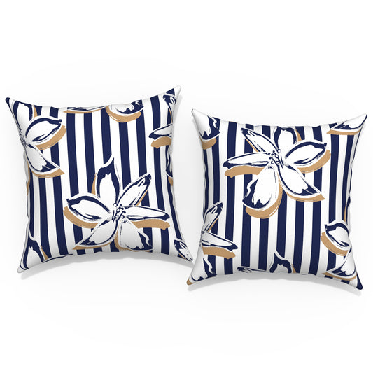 Melody Elephant Outdoor/Indoor Throw Pillow Covers Set of 2, All Weather Square Pillow Cases 16x16 Inch, Patio Cushion Pillow of Home Furniture Use, Clemens Cabana Navy