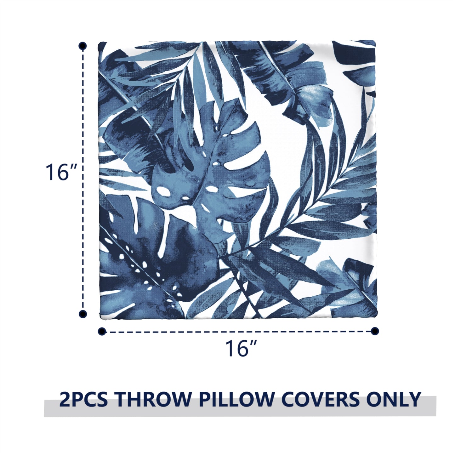 Melody Elephant Outdoor/Indoor Throw Pillow Covers Set of 2, All Weather Square Pillow Cases 16x16 Inch, Patio Cushion Pillow of Home Furniture Use, Palm Blue