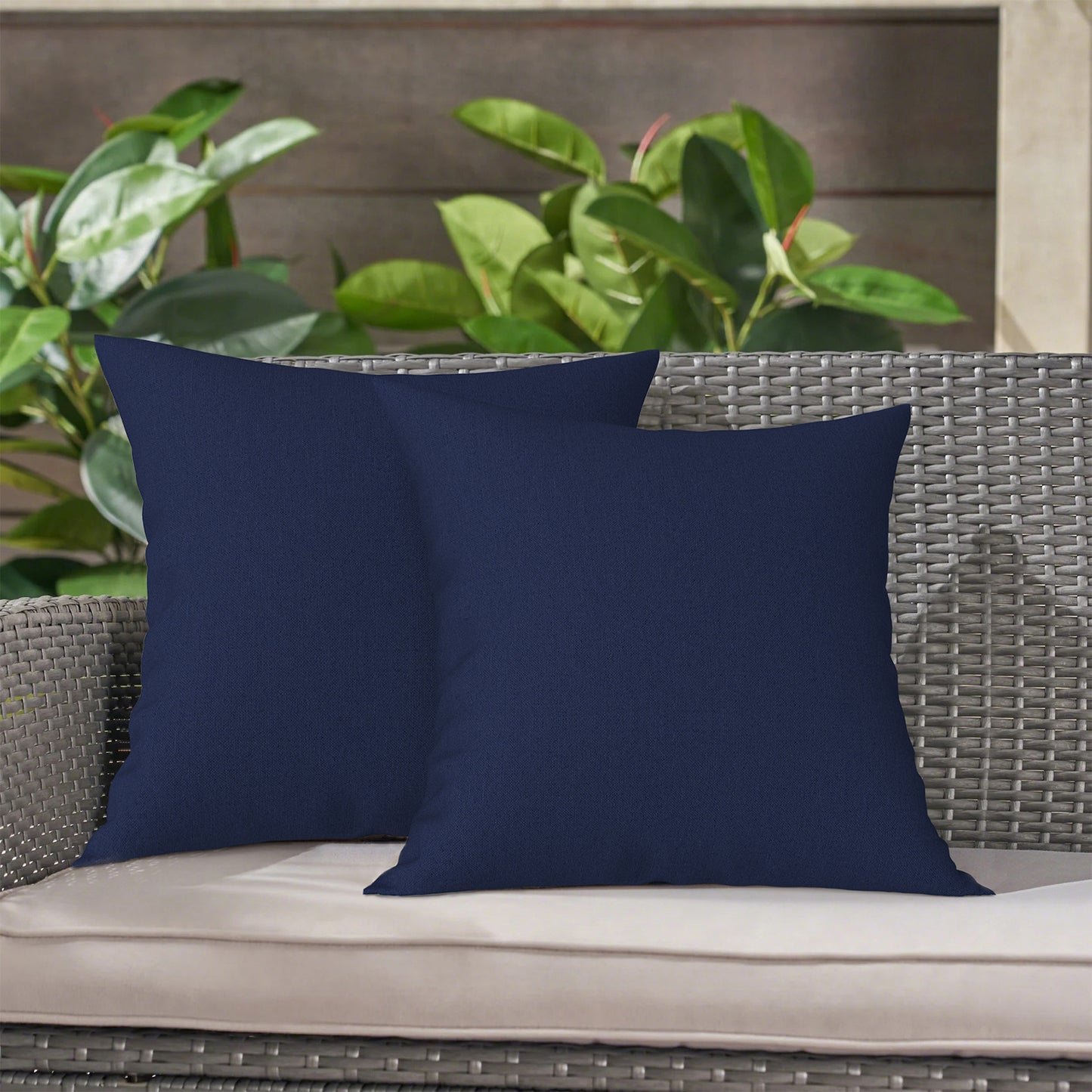 Melody Elephant Outdoor Throw Pillow Covers Pack of 2, Decorative Water Repellent Square Pillow Cases 18x18 Inch, Patio Pillowcases for Home Patio Furniture Use, Navy Blue