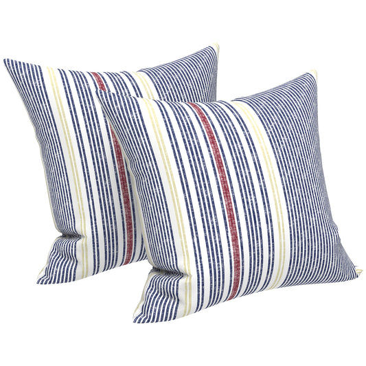 Melody Elephant Patio Throw Pillows with Inners, Fade Resistant Square Pillow Pack of 2, Decorative Garden Cushions for Home, 18x18 Inch, Stripe Denim Blue