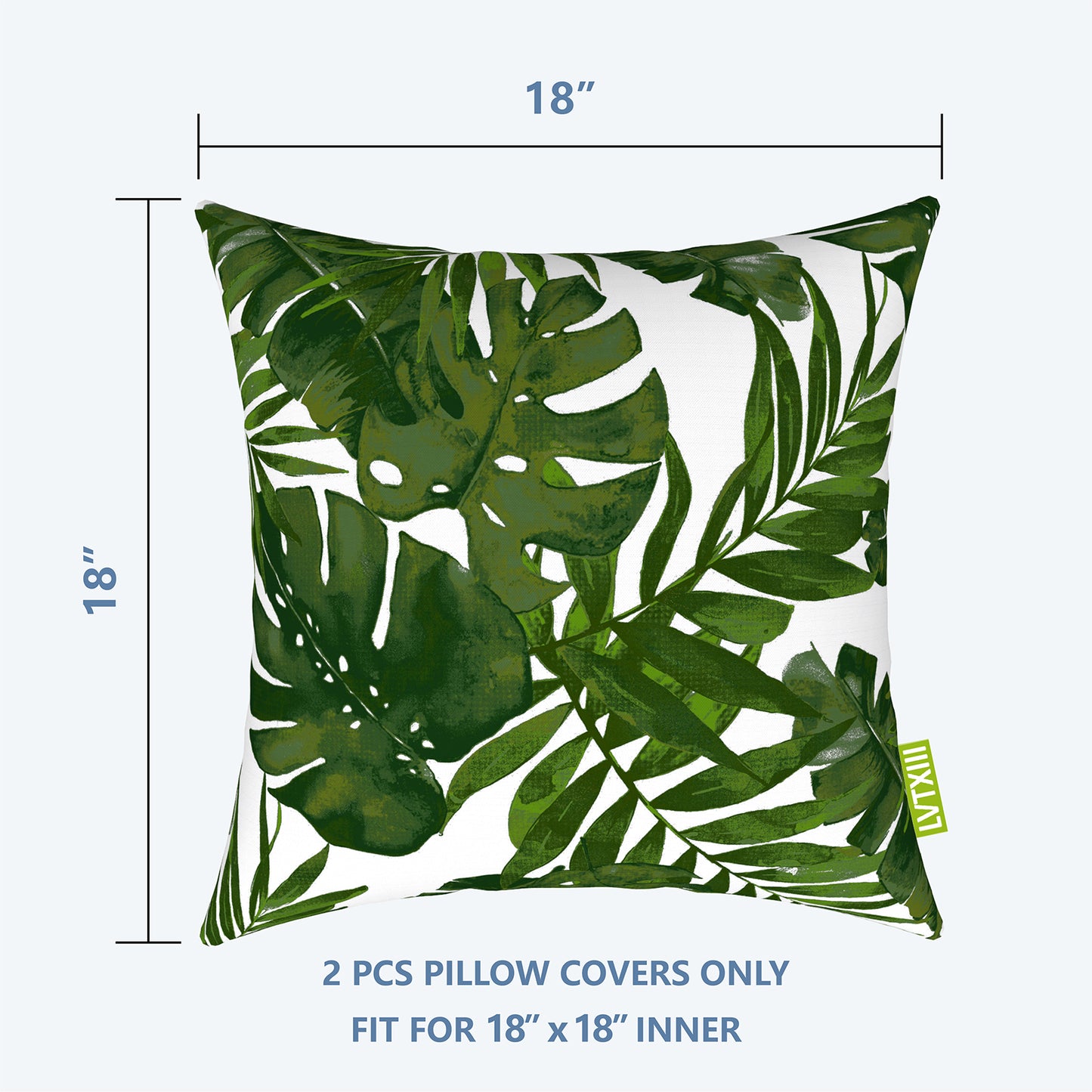 Melody Elephant Outdoor Throw Pillow Covers Pack of 2, Decorative Water Repellent Square Pillow Cases 18x18 Inch, Patio Pillowcases for Home Patio Furniture Use, Palm Green