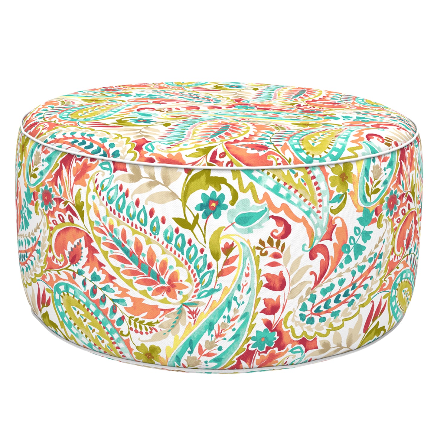 Outdoor Inflatable Stool Ottoman, All Weather Portable Footrest Stool, Furniture Stool Ottomans for Home Garden Beach, D31”xH14”, Pretty Paisley