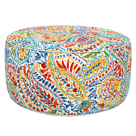 Outdoor Inflatable Stool Ottoman, All Weather Portable Footrest Stool, Furniture Stool Ottomans for Home Garden Beach, D31”xH14”, Paisley Multi