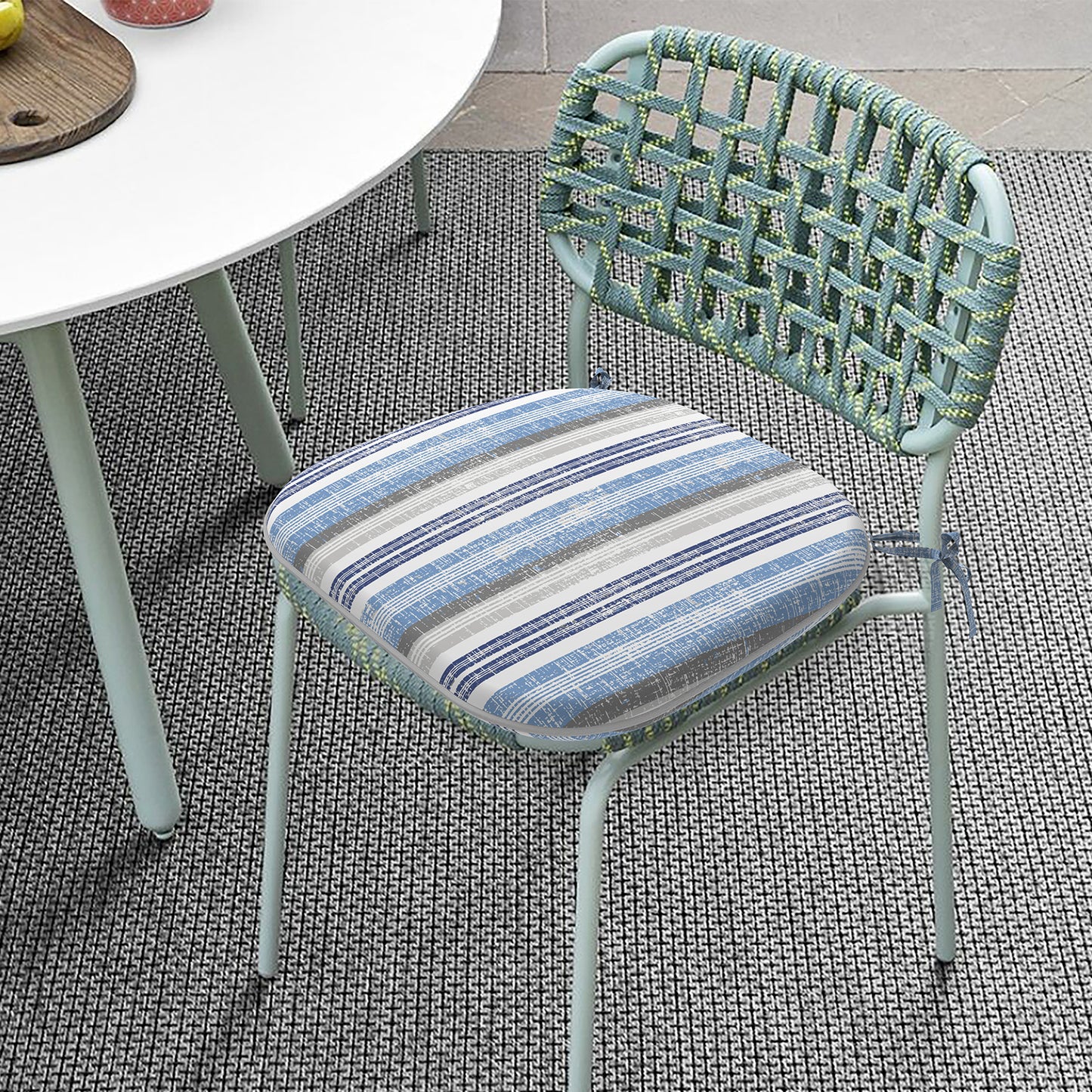 Melody Elephant Indoor/Outdoor Chair Cushions Set of 2, Fade Resistant Seat Cushions 16x17 Inch, Patio Chair Pads for Garden Home or Office Use, Stripe Layered Blue