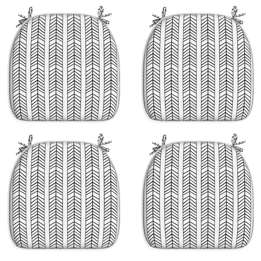 Melody Elephant Outdoor Chair Cushions Set of 4, Water Resistant Patio Chair Pads with Ties, Seat Cushions for Home Garden Furniture Decoration, 16”x17”,  HerringboneWhite