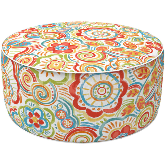 Melody Elephant Patio Inflatable Ottoman, 21x9 Inch Portable Stool Ottoman with Handle, Outdoor Round Footrest Stool for Garden Camping, Flower Multi