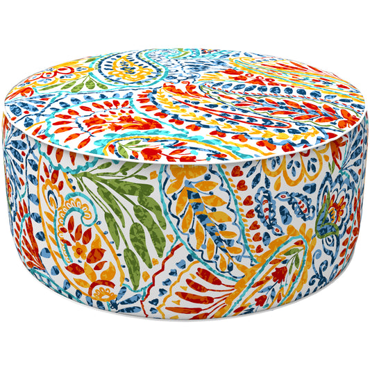 Melody Elephant Patio Inflatable Ottoman, 21x9 Inch Portable Stool Ottoman with Handle, Outdoor Round Footrest Stool for Garden Camping, Paisley Multi