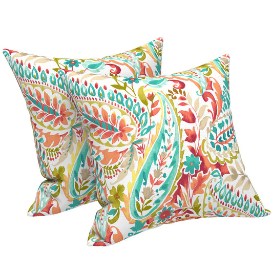 Melody Elephant Patio Throw Pillows with Inners, Fade Resistant Square Pillow Pack of 2, Decorative Garden Cushions for Home, 18x18 Inch, Pretty Paisley