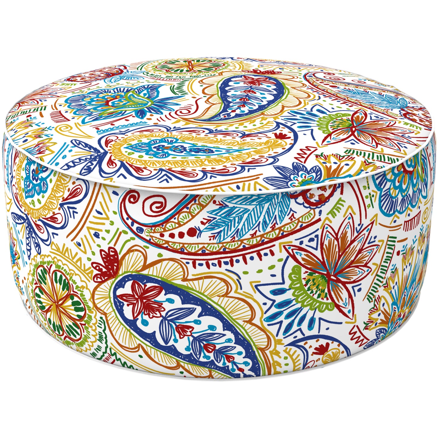 Melody Elephant Patio Inflatable Ottoman, 21x9 Inch Portable Stool Ottoman with Handle, Outdoor Round Footrest Stool for Garden Camping, Red Paisley