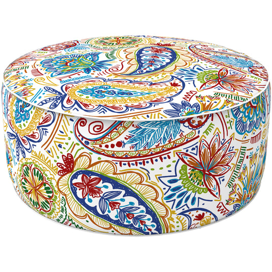 Melody Elephant Patio Inflatable Ottoman, 21x9 Inch Portable Stool Ottoman with Handle, Outdoor Round Footrest Stool for Garden Camping, Red Paisley