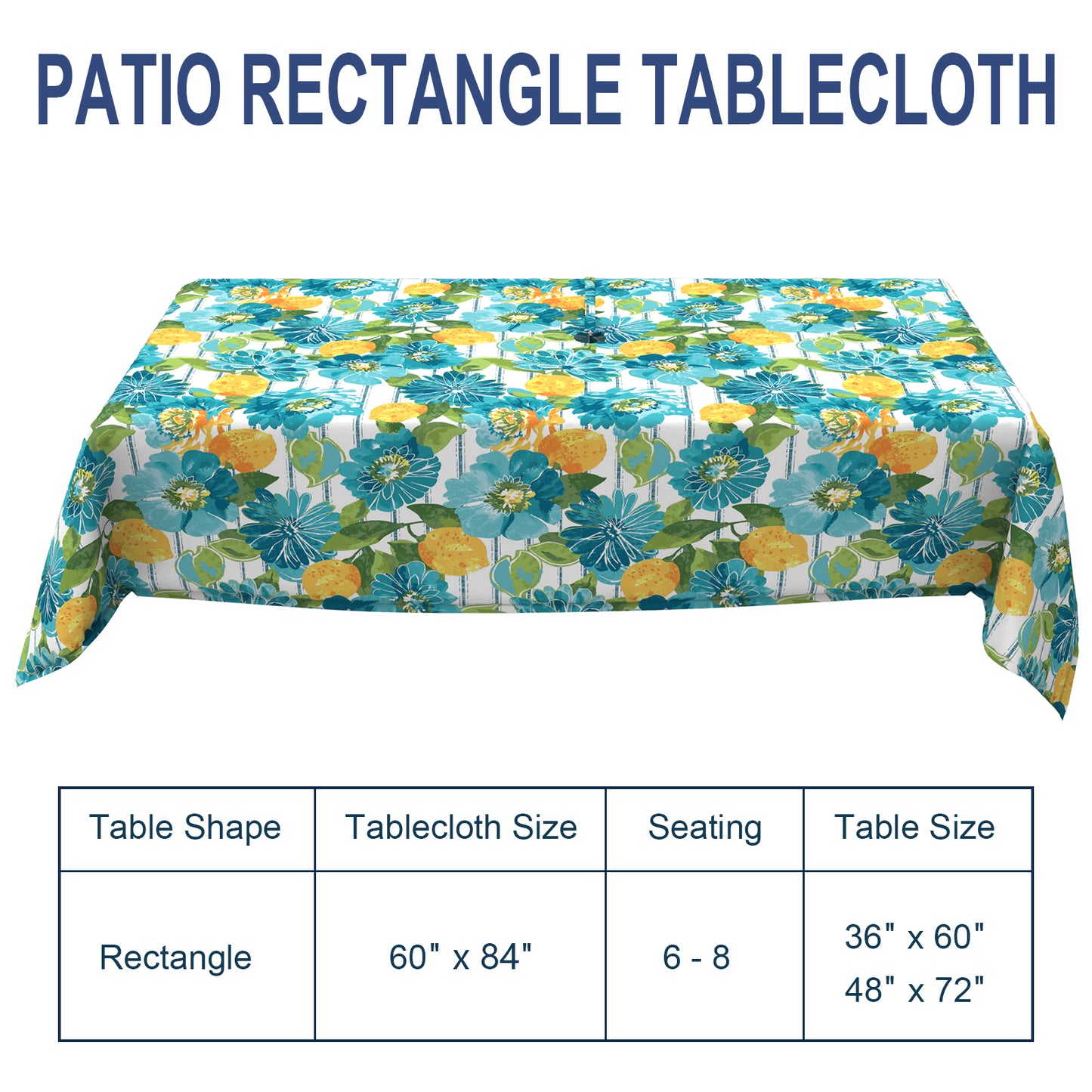 Melody Elephant Outdoor Rectangle Tablecloth, 60×84 Inch Water Repellent Picnic Table Cover with Umbrella Hole Zipper for Patio Family Meal, Lotus Blue