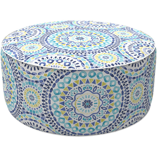 Melody Elephant Patio Inflatable Ottoman, 21x9 Inch Portable Stool Ottoman with Handle, Outdoor Round Footrest Stool for Garden Camping, Delancey Lagoon