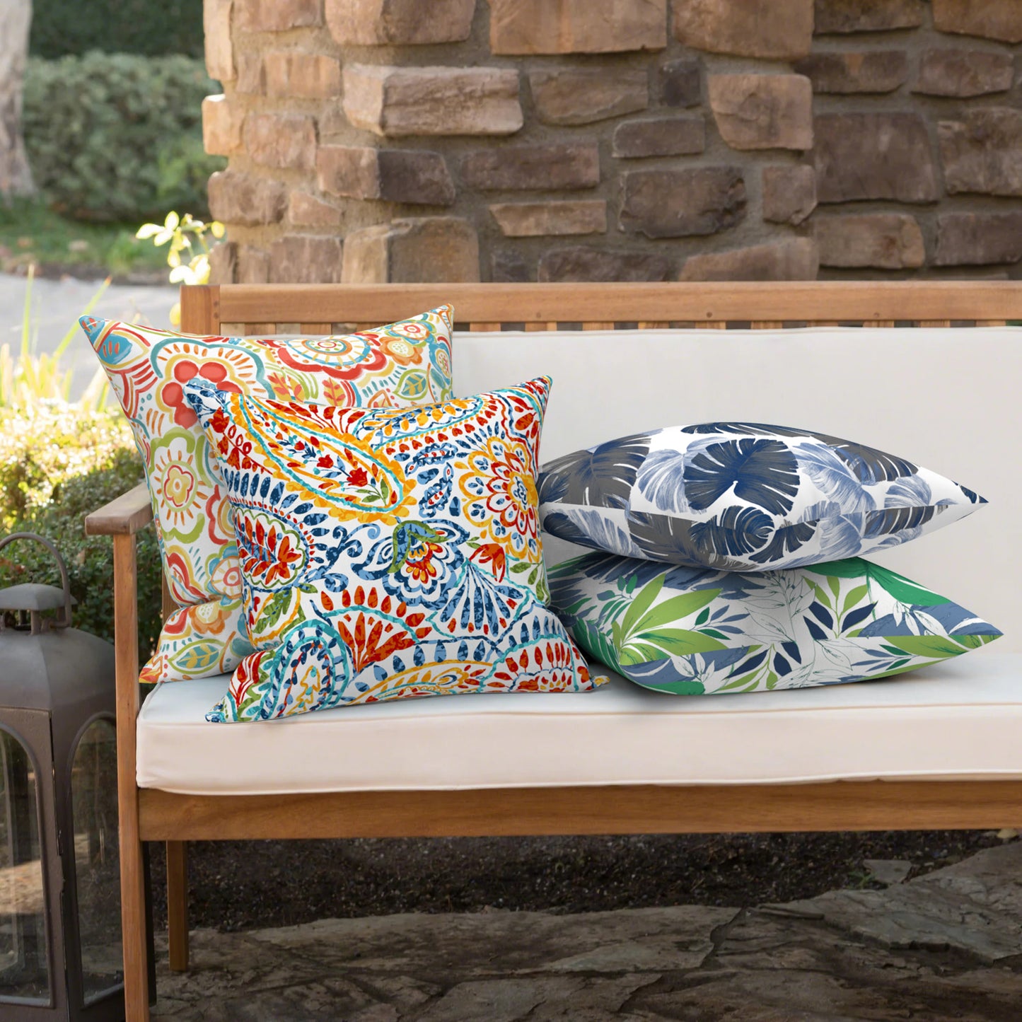 Melody Elephant Outdoor Throw Pillows with Inners, All Weather patio pillows set of 2, Square pillows Decorative for  home garden furniture, 20x20 Inch, Paisley Multi