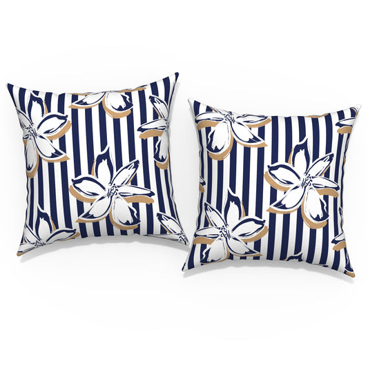 Melody Elephant Pack of 2 Patio Throw Pillow Covers ONLY, Water Repellent Cushion Cases 20x20 Inch, Square Pillowcases for Outdoor Couch Decoration, Clemens Cabana Navy