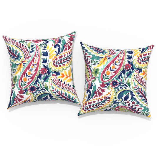 Melody Elephant Pack of 2 Patio Throw Pillow Covers ONLY, Water Repellent Cushion Cases 20x20 Inch, Square Pillowcases for Outdoor Couch Decoration, Vigour Paisley