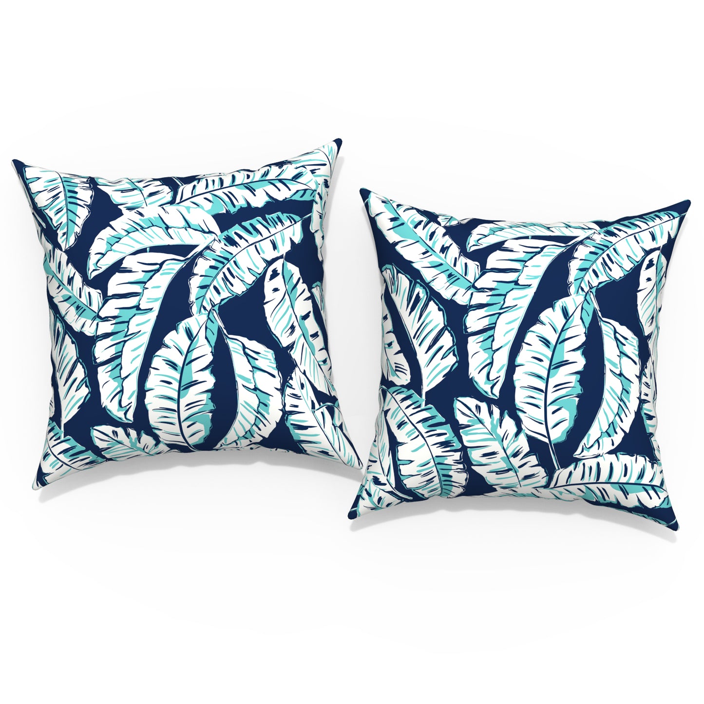 Melody Elephant Pack of 2 Patio Throw Pillow Covers ONLY, Water Repellent Cushion Cases 20x20 Inch, Square Pillowcases for Outdoor Couch Decoration, Baltic Palms White