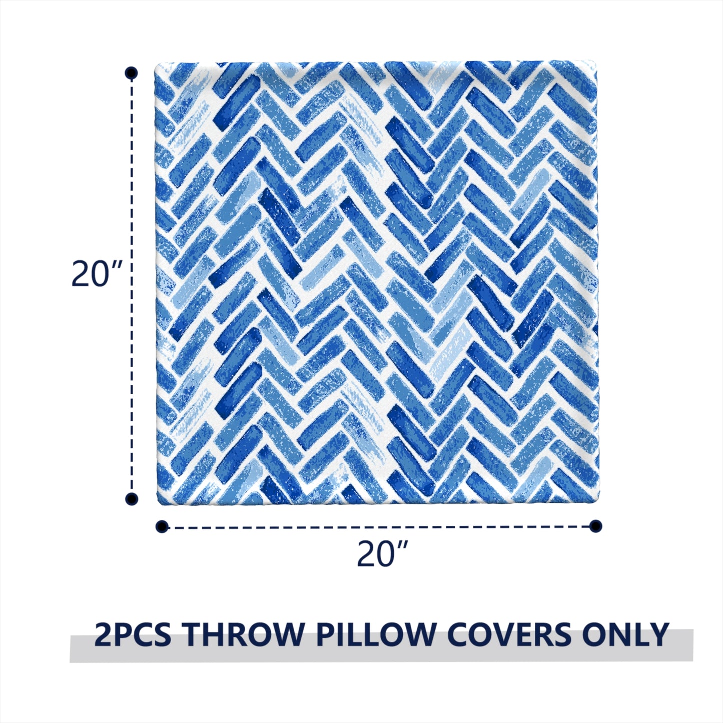 Melody Elephant Pack of 2 Patio Throw Pillow Covers ONLY, Water Repellent Cushion Cases 20x20 Inch, Square Pillowcases for Outdoor Couch Decoration, Blue Bricks