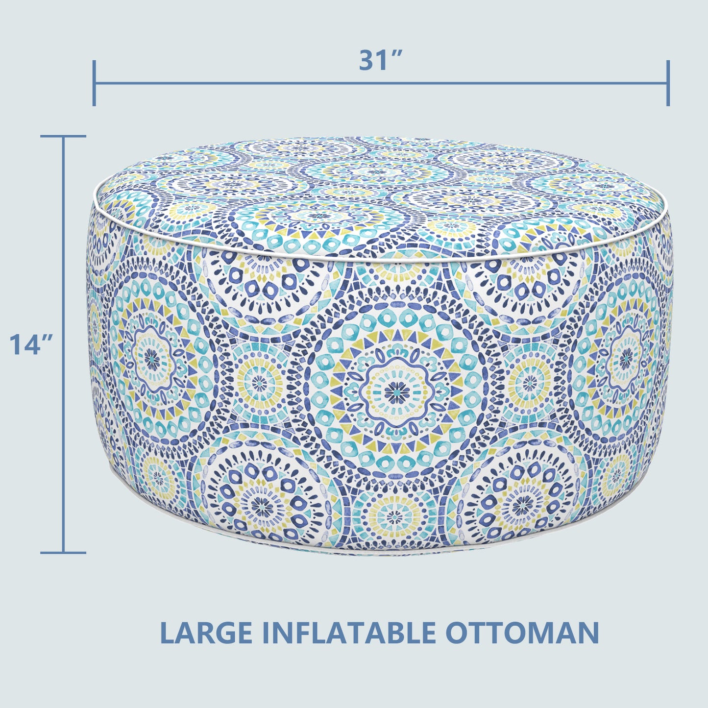 Outdoor Inflatable Stool Ottoman, All Weather Portable Footrest Stool, Furniture Stool Ottomans for Home Garden Beach, D31”xH14”, Delancey Lagoon