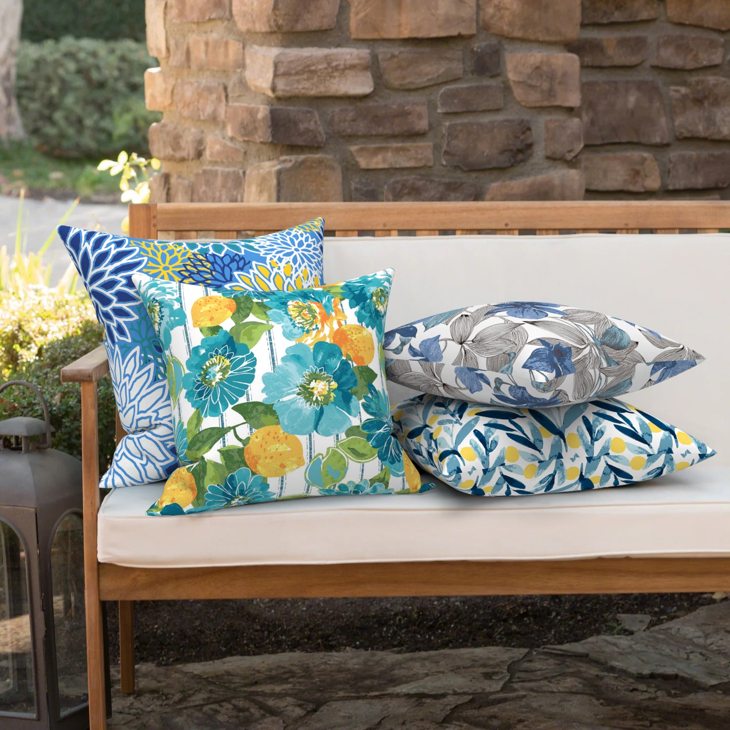 Melody Elephant Outdoor Throw Pillows 16x16 Inch, water Repellent patio pillows with Inners set of 2, outdoor pillows for patio furniture home garden, Dahlia Blue