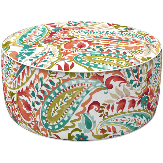 Melody Elephant Patio Inflatable Ottoman, 21x9 Inch Portable Stool Ottoman with Handle, Outdoor Round Footrest Stool for Garden Camping, Pretty Paisley