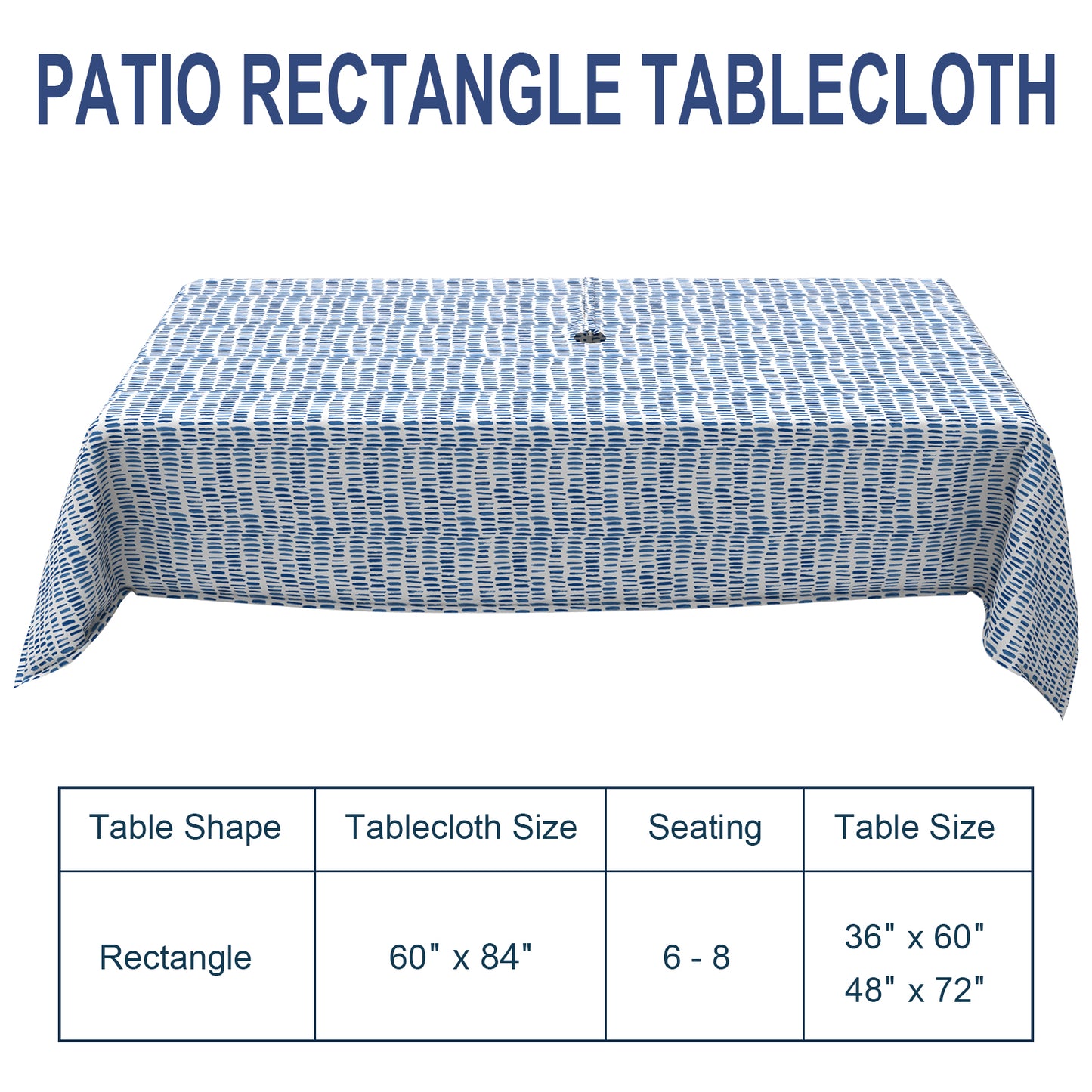 Melody Elephant Outdoor Rectangle Tablecloth, 60×84 Inch Water Repellent Picnic Table Cover with Umbrella Hole Zipper for Patio Family Meal, Pebble Blue