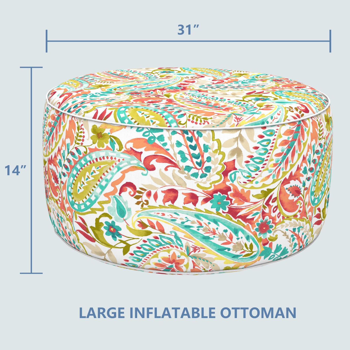 Outdoor Inflatable Stool Ottoman, All Weather Portable Footrest Stool, Furniture Stool Ottomans for Home Garden Beach, D31”xH14”, Pretty Paisley