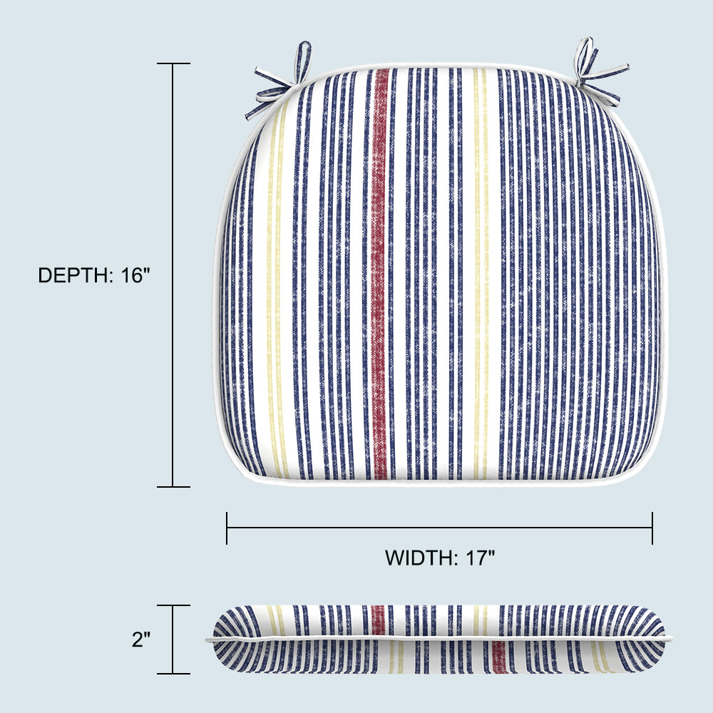 Melody Elephant Indoor/Outdoor Chair Cushions Set of 2, Fade Resistant Seat Cushions 16x17 Inch, Patio Chair Pads for Garden Home or Office Use, Stripe Denim Blue