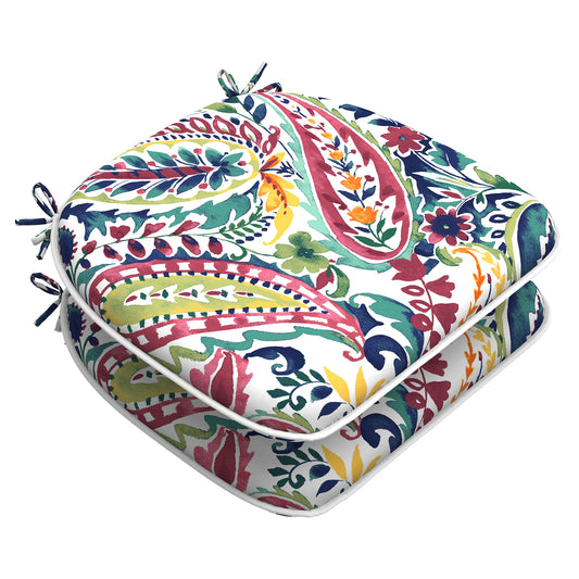 Melody Elephant Indoor/Outdoor Chair Cushions Set of 2, Fade Resistant Seat Cushions 16x17 Inch, Patio Chair Pads for Garden Home or Office Use, Vigour Paisley