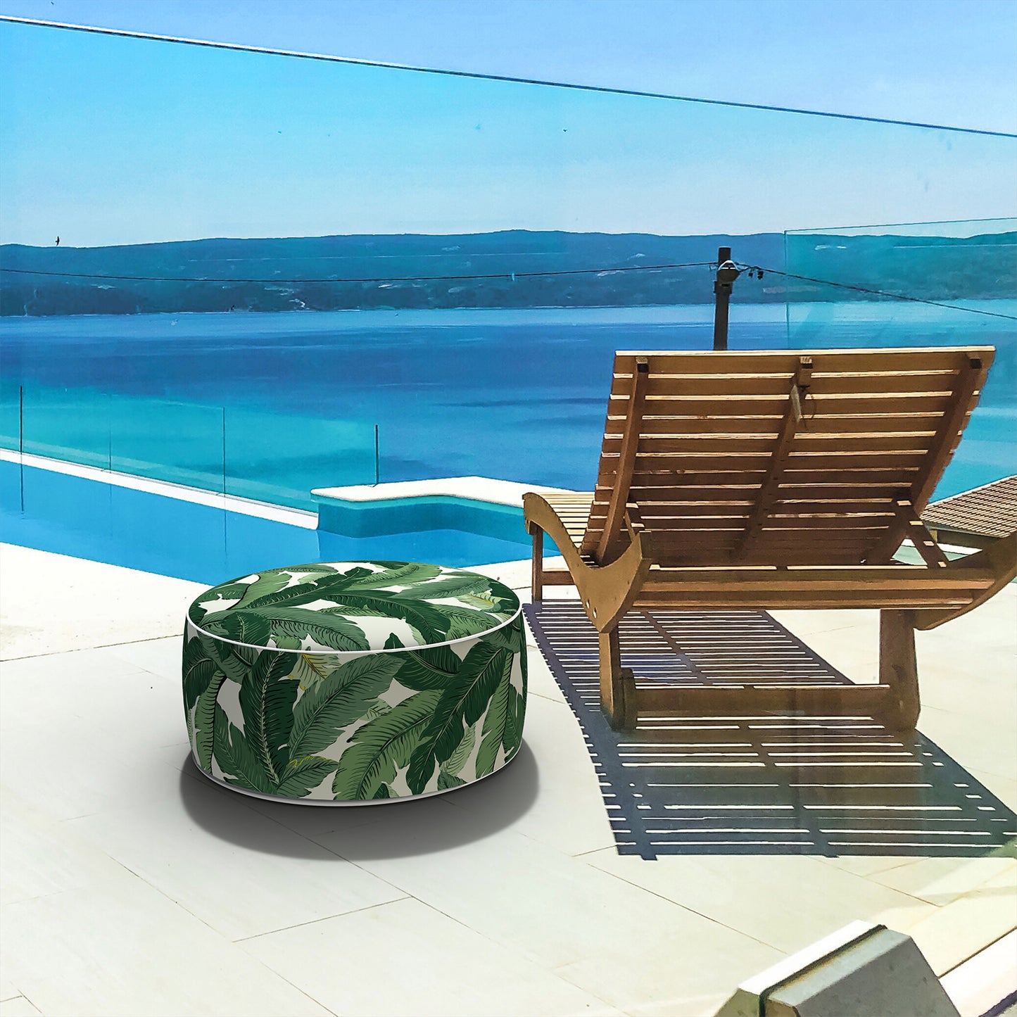 Melody Elephant Patio Inflatable Ottoman, 21x9 Inch Portable Stool Ottoman with Handle, Outdoor Round Footrest Stool for Garden Camping, Swaying Palms Green