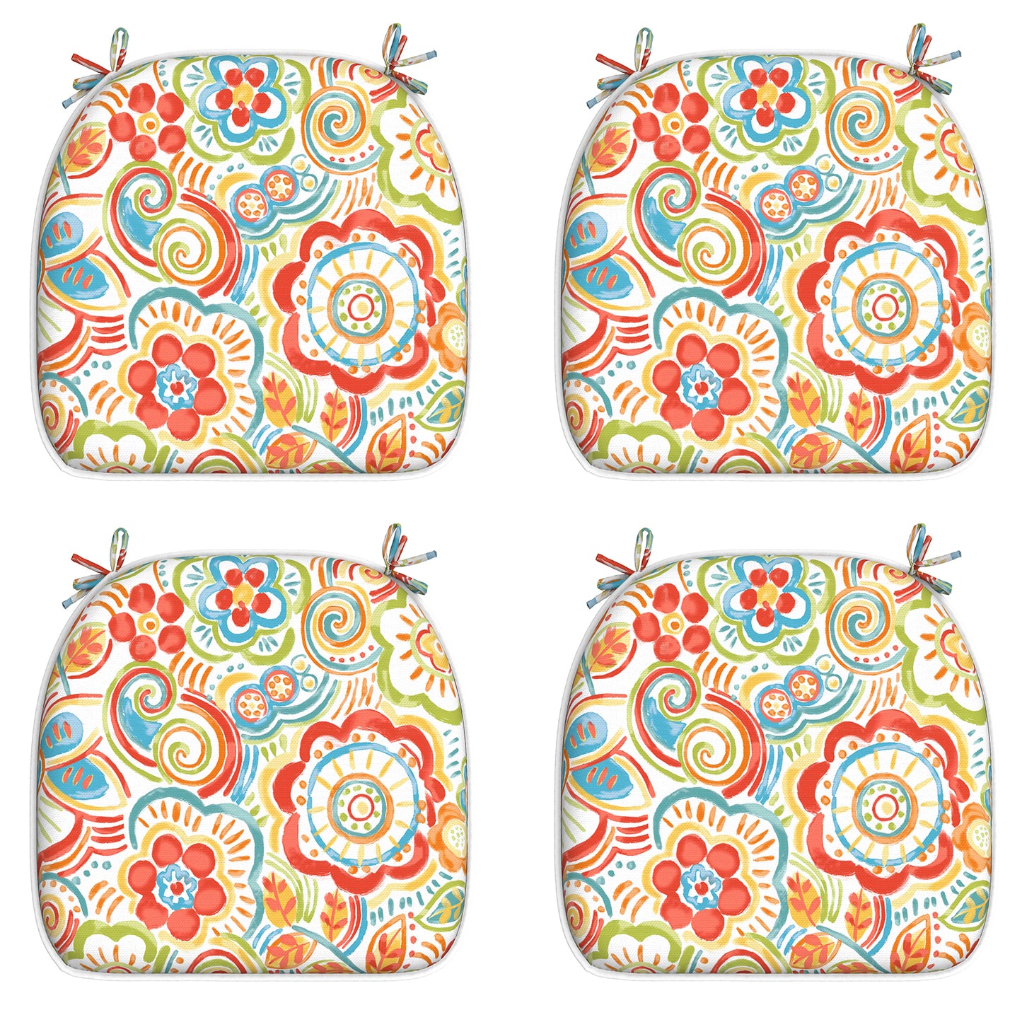 Melody Elephant Outdoor Chair Cushions Set of 4, Water Resistant Patio Chair Pads with Ties, Seat Cushions for Home Garden Furniture Decoration, 16”x17”,  Flower Multi