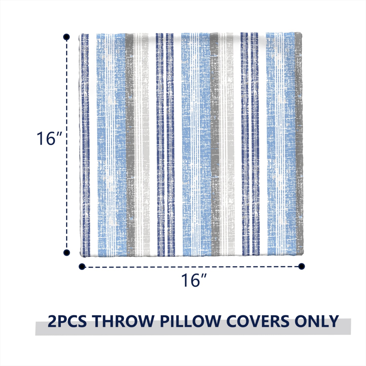 Melody Elephant Outdoor/Indoor Throw Pillow Covers Set of 2, All Weather Square Pillow Cases 16x16 Inch, Patio Cushion Pillow of Home Furniture Use, Stripe Layered Blue