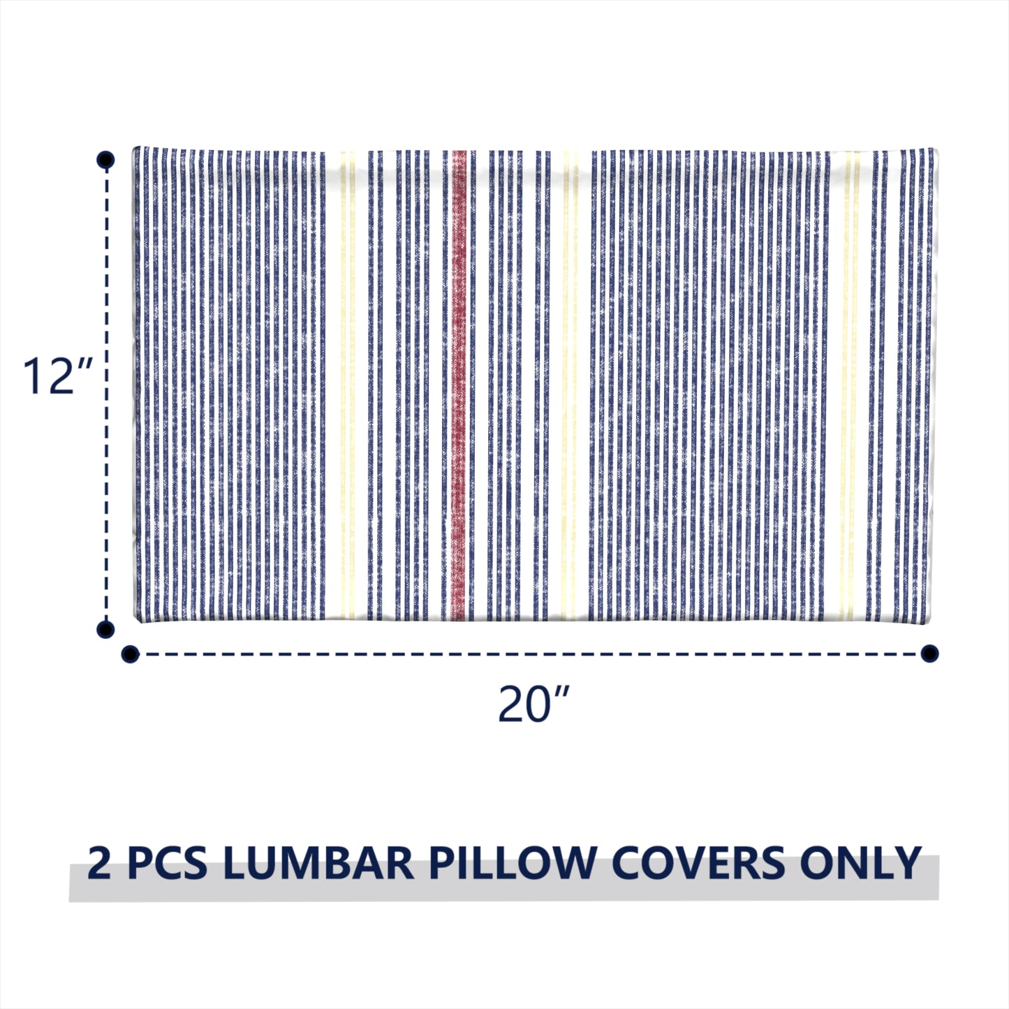 Melody Elephant Pack of 2 Outdoor Lumbar Pillow Covers, All Weather Cushion Pillow Cases 12x20 Inch, Pillowcase for Patio Couch Decoration, Stripe Denim Blue