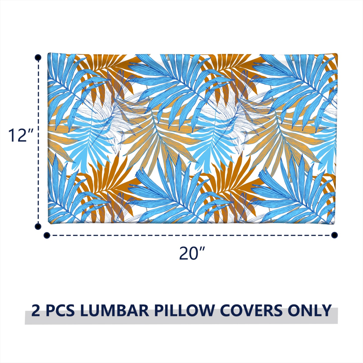 Melody Elephant Pack of 2 Outdoor Lumbar Pillow Covers, All Weather Cushion Pillow Cases 12x20 Inch, Pillowcase for Patio Couch Decoration, Piermont Leaves Blue
