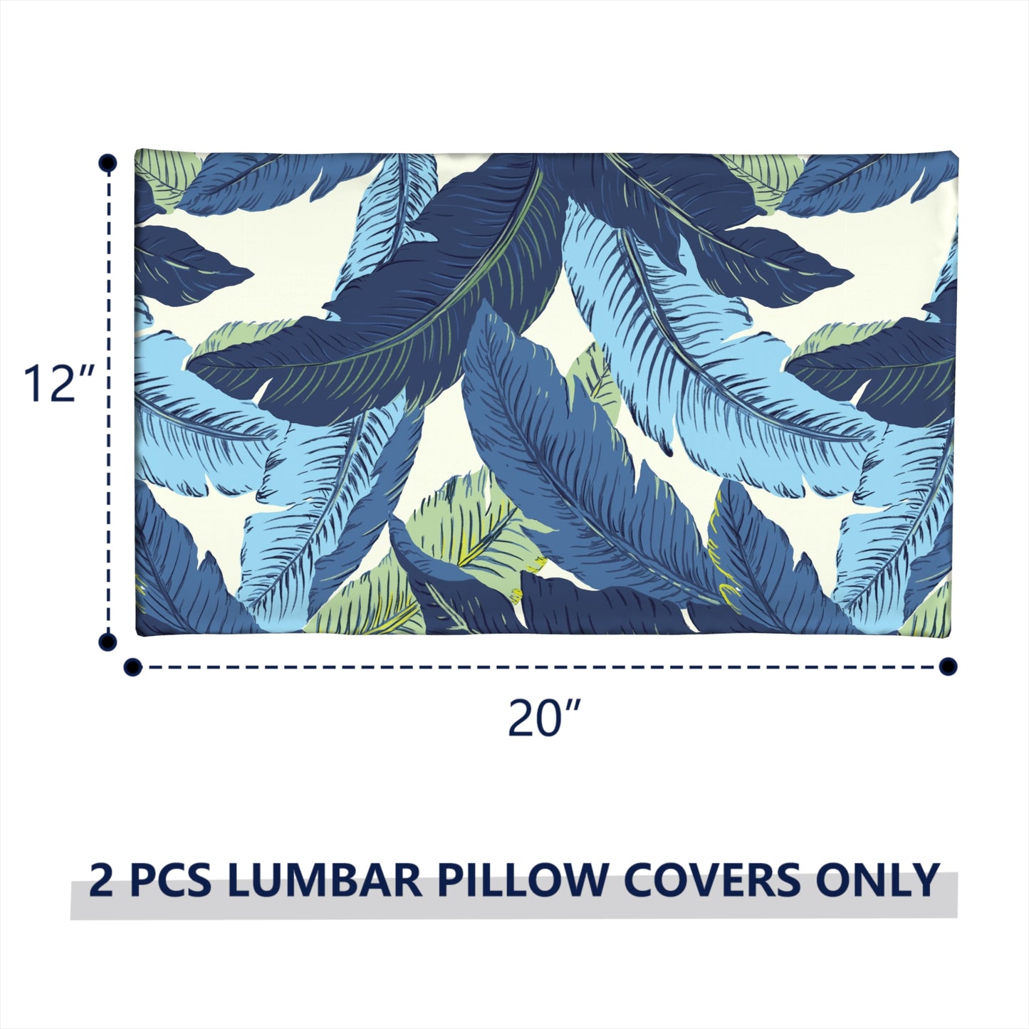 Melody Elephant Pack of 2 Outdoor Lumbar Pillow Covers, All Weather Cushion Pillow Cases 12x20 Inch, Pillowcase for Patio Couch Decoration, Swaying Palms Blue