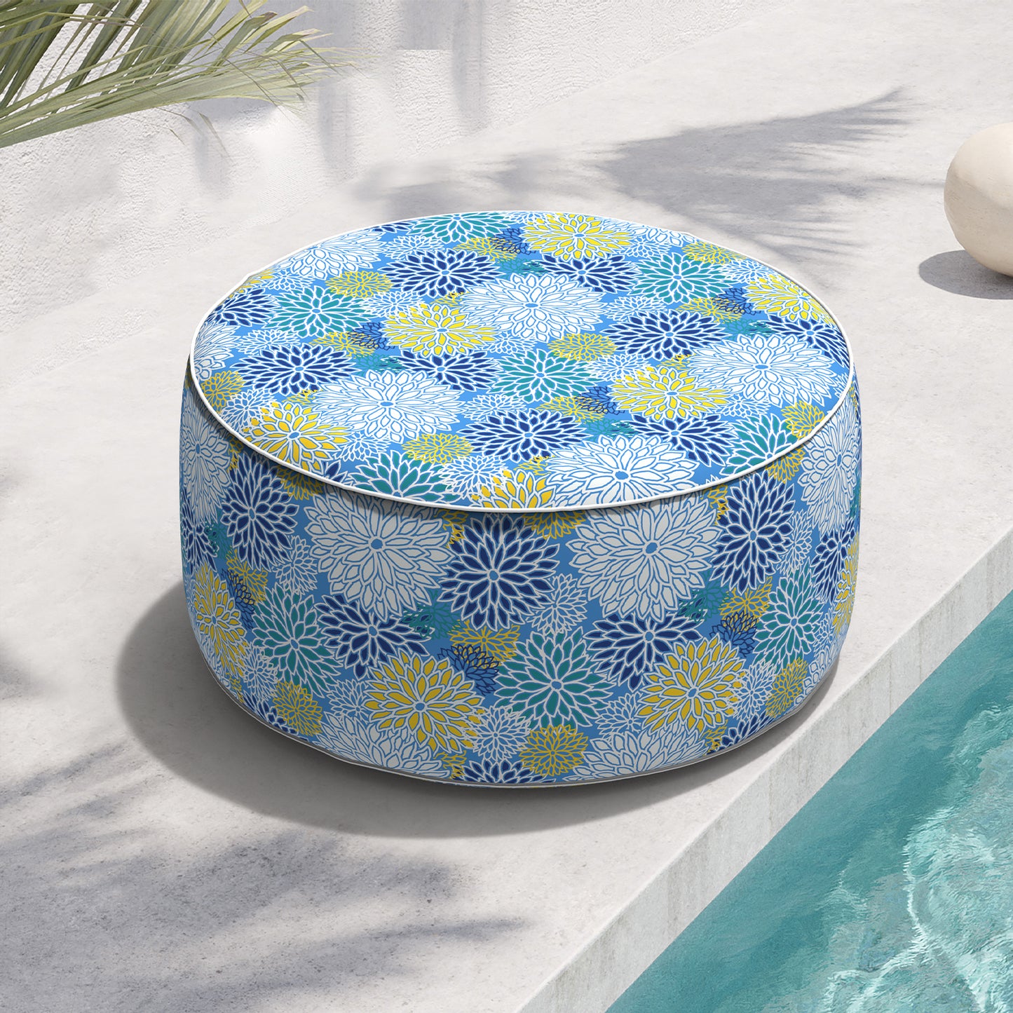 Outdoor Inflatable Stool Ottoman, All Weather Portable Footrest Stool, Furniture Stool Ottomans for Home Garden Beach, D31”xH14”, Dahlia Blue