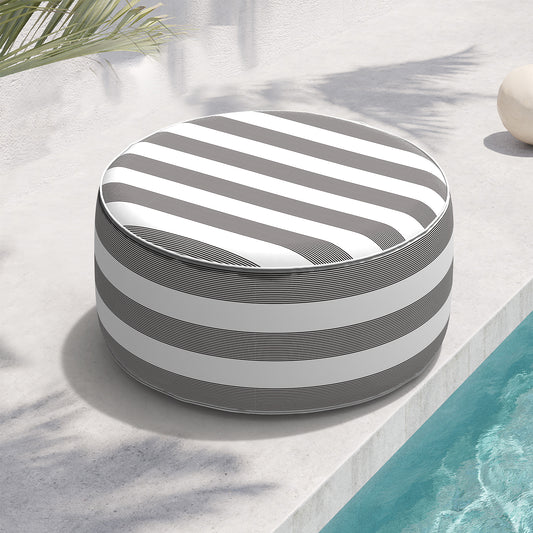 Outdoor Inflatable Stool Ottoman, All Weather Portable Footrest Stool, Furniture Stool Ottomans for Home Garden Beach, D31”xH14”, Stripe Cabana Black