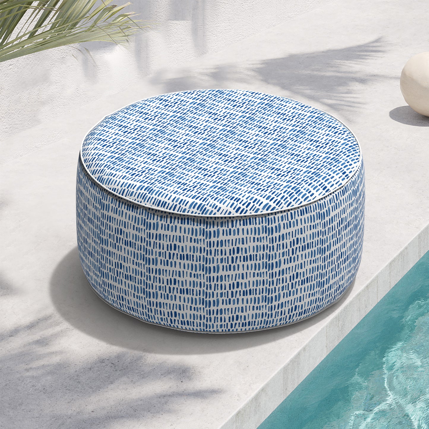 Outdoor Inflatable Stool Ottoman, All Weather Portable Footrest Stool, Furniture Stool Ottomans for Home Garden Beach, D31”xH14”, Pebble Blue