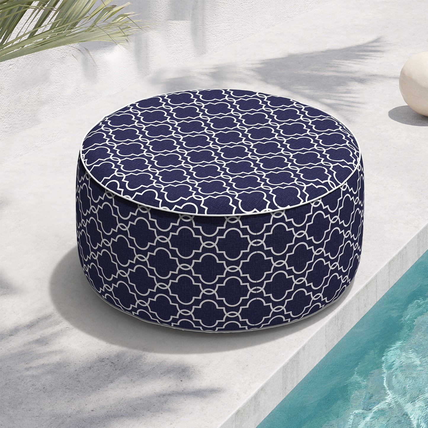 Outdoor Inflatable Stool Ottoman, All Weather Portable Footrest Stool, Furniture Stool Ottomans for Home Garden Beach, D31”xH14”, Carmody Navy