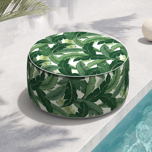 Outdoor Inflatable Stool Ottoman, All Weather Portable Footrest Stool, Furniture Stool Ottomans for Home Garden Beach, D31”xH14”, Swaying Palms Green