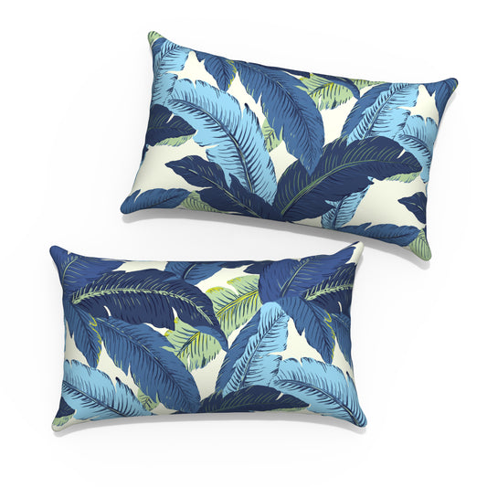 Melody Elephant Pack of 2 Outdoor Lumbar Pillow Covers, All Weather Cushion Pillow Cases 12x20 Inch, Pillowcase for Patio Couch Decoration, Swaying Palms Blue