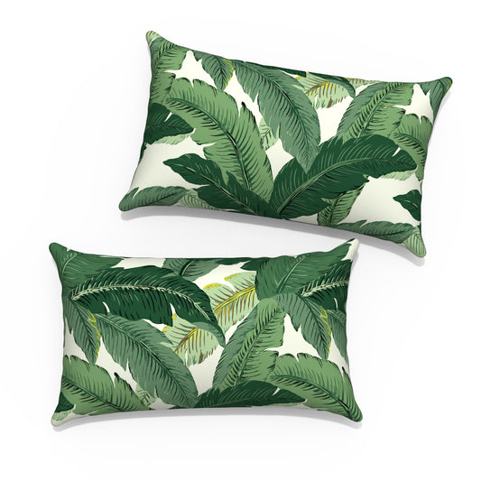 Melody Elephant Pack of 2 Outdoor Lumbar Pillow Covers, All Weather Cushion Pillow Cases 12x20 Inch, Pillowcase for Patio Couch Decoration, Swaying Palms Green