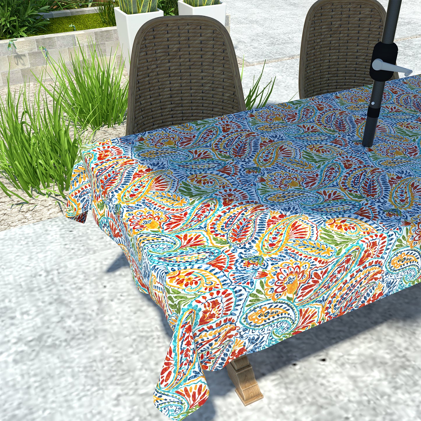 Melody Elephant Outdoor Rectangle Tablecloth, 60×84 Inch Water Repellent Picnic Table Cover with Umbrella Hole Zipper for Patio Family Meal, Paisley Multi