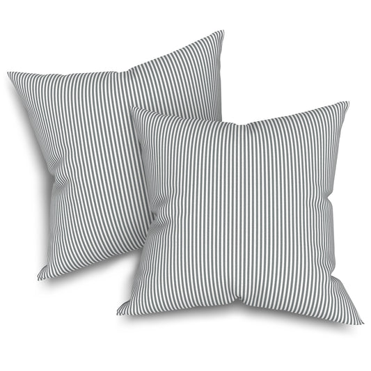 Melody Elephant Patio Throw Pillows with Inners, Fade Resistant Square Pillow Pack of 2, Decorative Garden Cushions for Home, 18x18 Inch, Stripe Gray