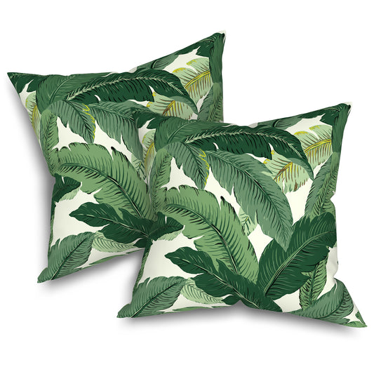 Melody Elephant Pack of 2 Patio Throw Pillow Covers ONLY, Water Repellent Cushion Cases 20x20 Inch, Square Pillowcases for Outdoor Couch Decoration, Swaying Palms Green