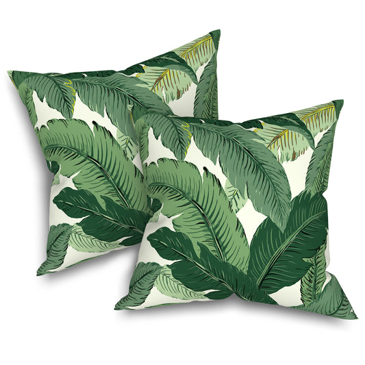 Melody Elephant Outdoor Throw Pillows 16x16 Inch, water Repellent patio pillows with Inners set of 2, outdoor pillows for patio furniture home garden, Swaying Palms Green