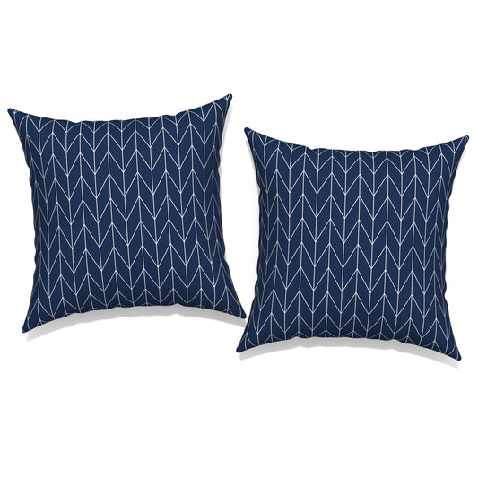 Melody Elephant Pack of 2 Patio Throw Pillow Covers ONLY, Water Repellent Cushion Cases 20x20 Inch, Square Pillowcases for Outdoor Couch Decoration, Herringbone Navy