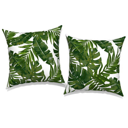 Melody Elephant Pack of 2 Patio Throw Pillow Covers ONLY, Water Repellent Cushion Cases 20x20 Inch, Square Pillowcases for Outdoor Couch Decoration, Palm Green