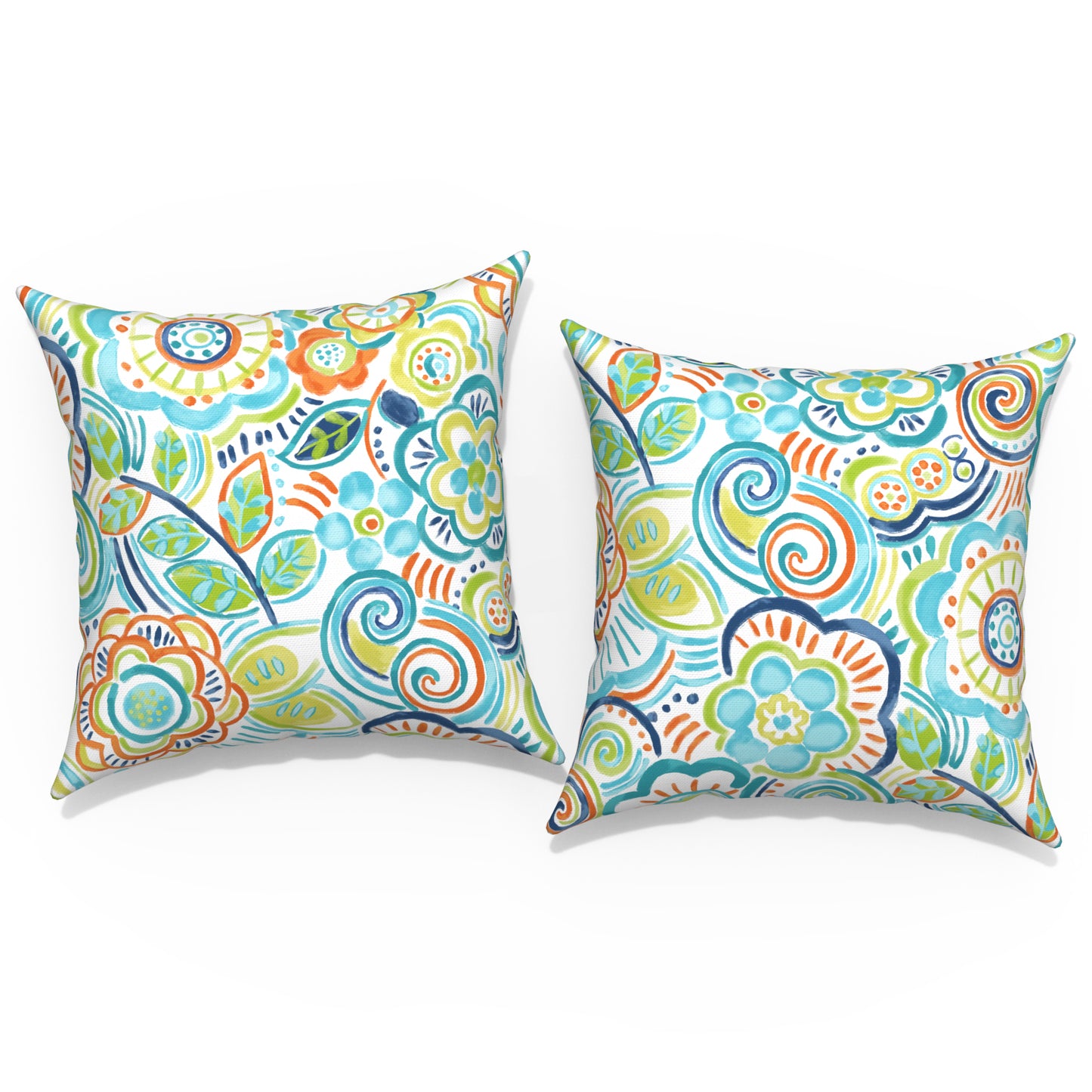 Melody Elephant Outdoor/Indoor Throw Pillow Covers Set of 2, All Weather Square Pillow Cases 16x16 Inch, Patio Cushion Pillow of Home Furniture Use, Flower Blue